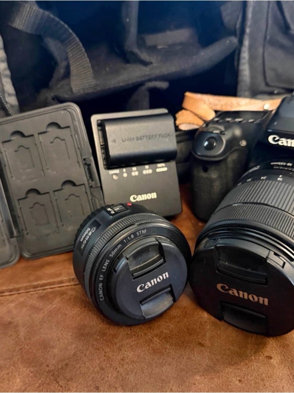 Canon Black DSLR with Prime and Zoom Lenses